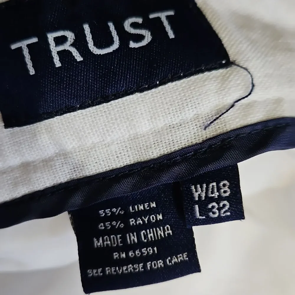 Trust Men's White Linen Blend Flat Front Pants - Size 48x32 - Coastal Chic